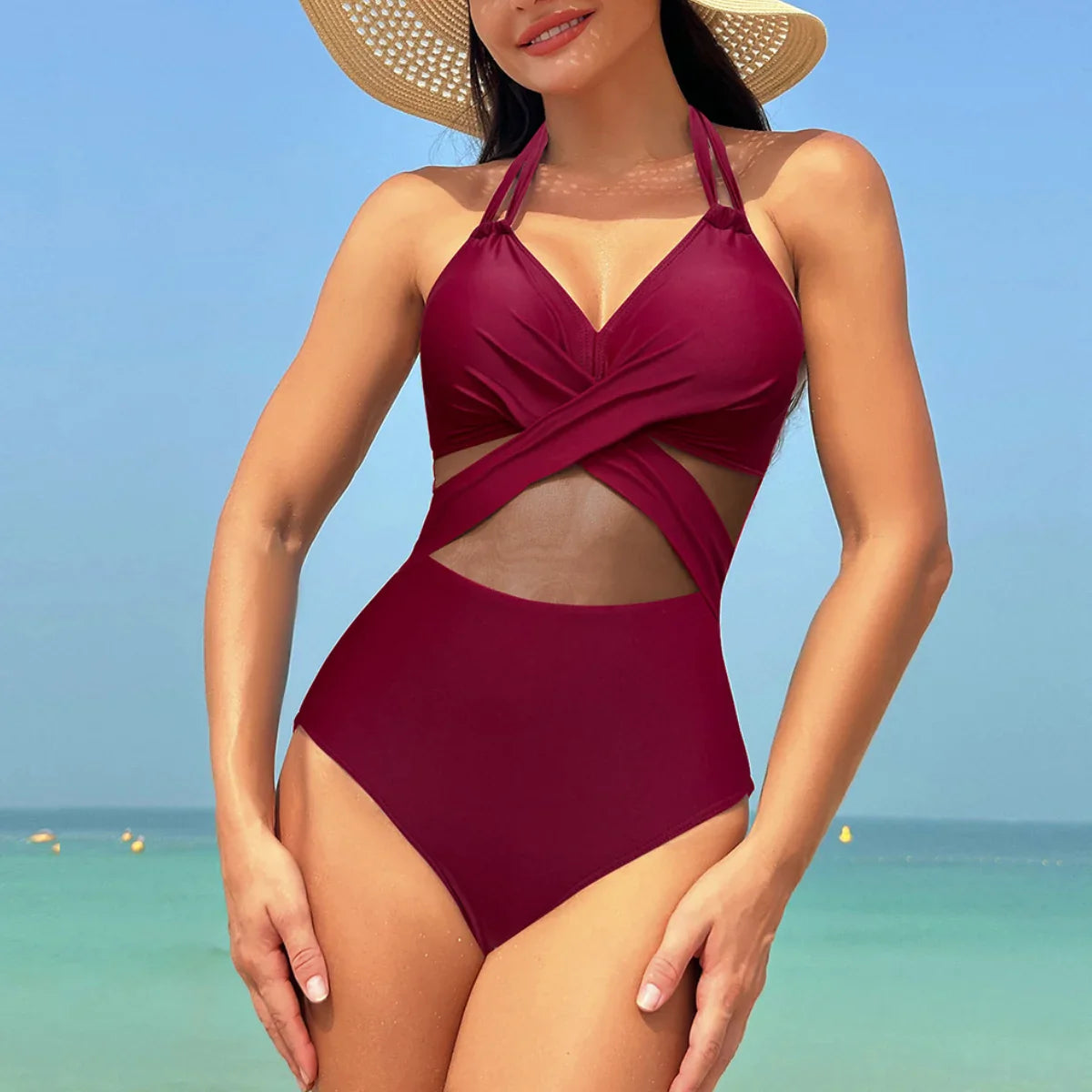 One Piece Swimsuit Swimwear Push Up Women Mesh Patchwork Bathing Suit Beachwear Swimming Suit Bathers