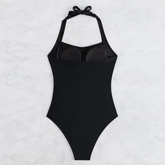 Halter Swimsuit Women One Piece Solid Black Swimwear Female Bathers Bathing Swimming Swim Suit Beachwear