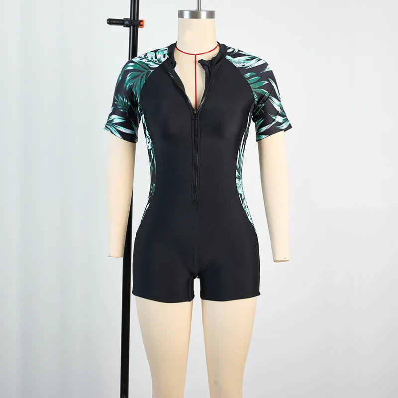 Women Swimsuits One Piece Sports Beach Bathing Suits with Zipper Woman Monokini Lady Bodysuits Sunscreen Surfing Swimwear