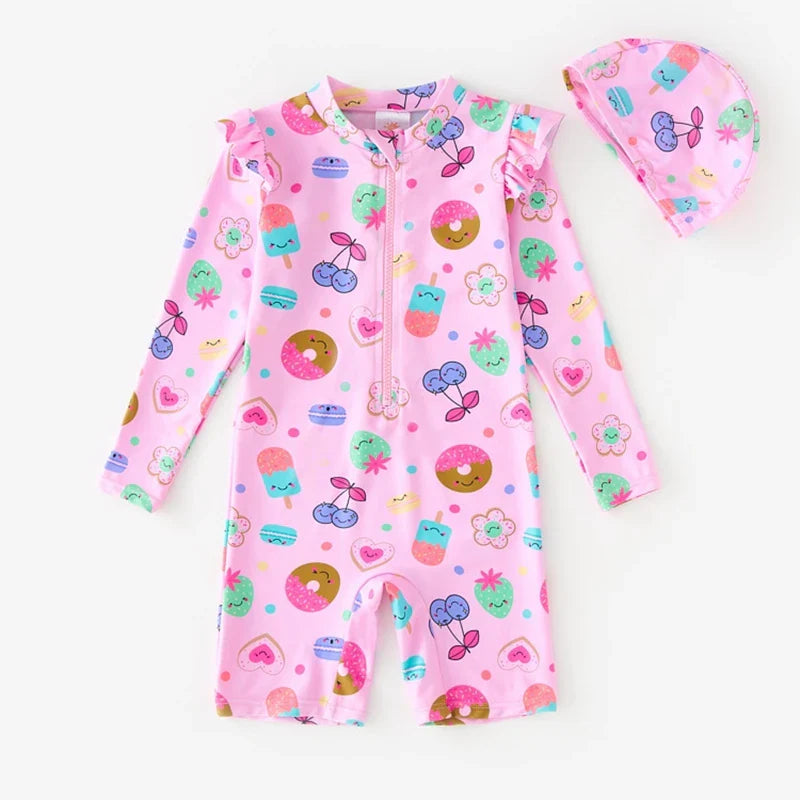 Swimsuit Kids Girl Long Sleeves Swimwear for Girls Cartoon Rabbit UPF50 UV Protection Children's Bathing Suit Beach Clothes Baby