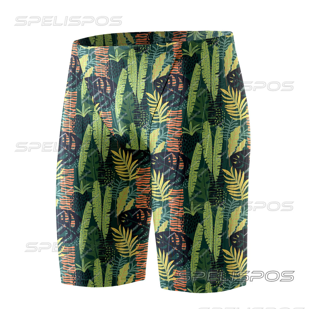 SPELISPOS Men Swimming Trunks Professional Swim Surf Trunks Summer Beach Protection Gym Tights Shorts Quick Dry Printed Plus