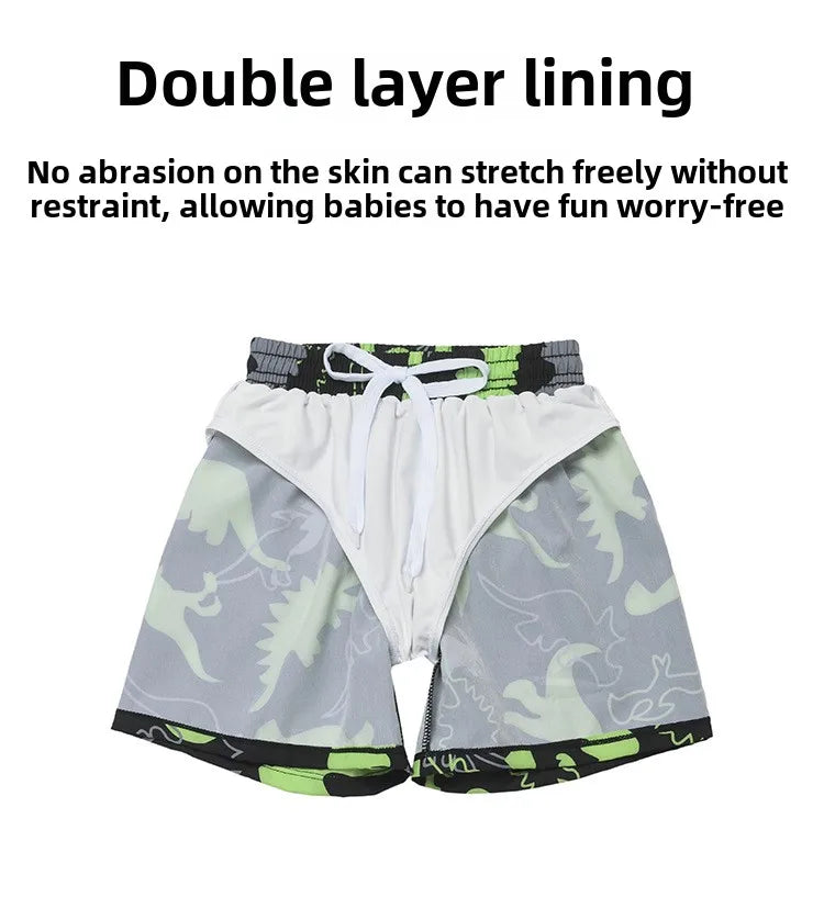 Kid's Split Swimsuit Boys Cartoon Sunscreen Boys Quick-drying Baby Swimming Suit Teenage Children's Swimwear with Cap