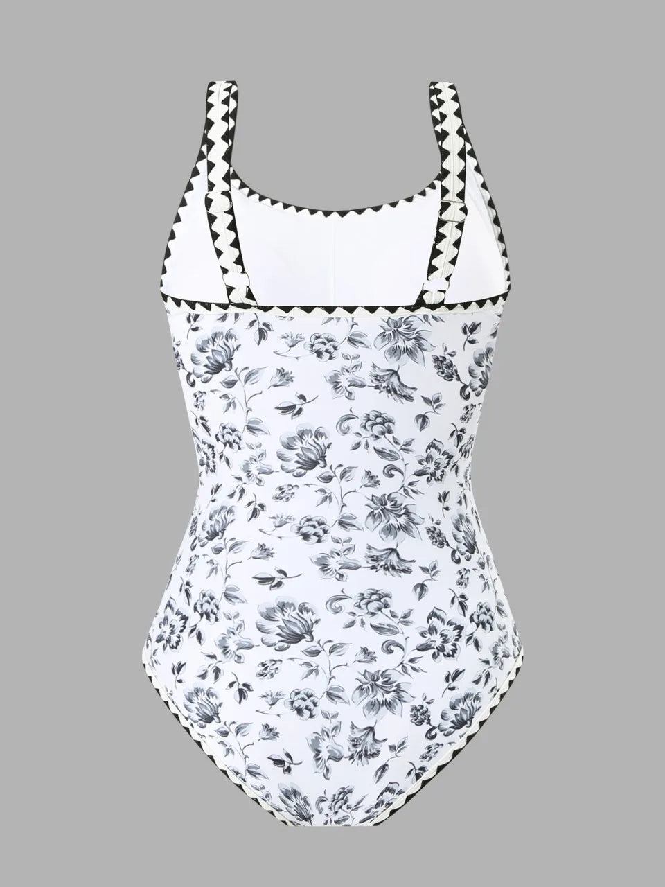Floral Print Drawstring Swimsuit Women One Piece Strappy Swimwear Female Monokini Bathing Swimming Suit Padded Beachwear