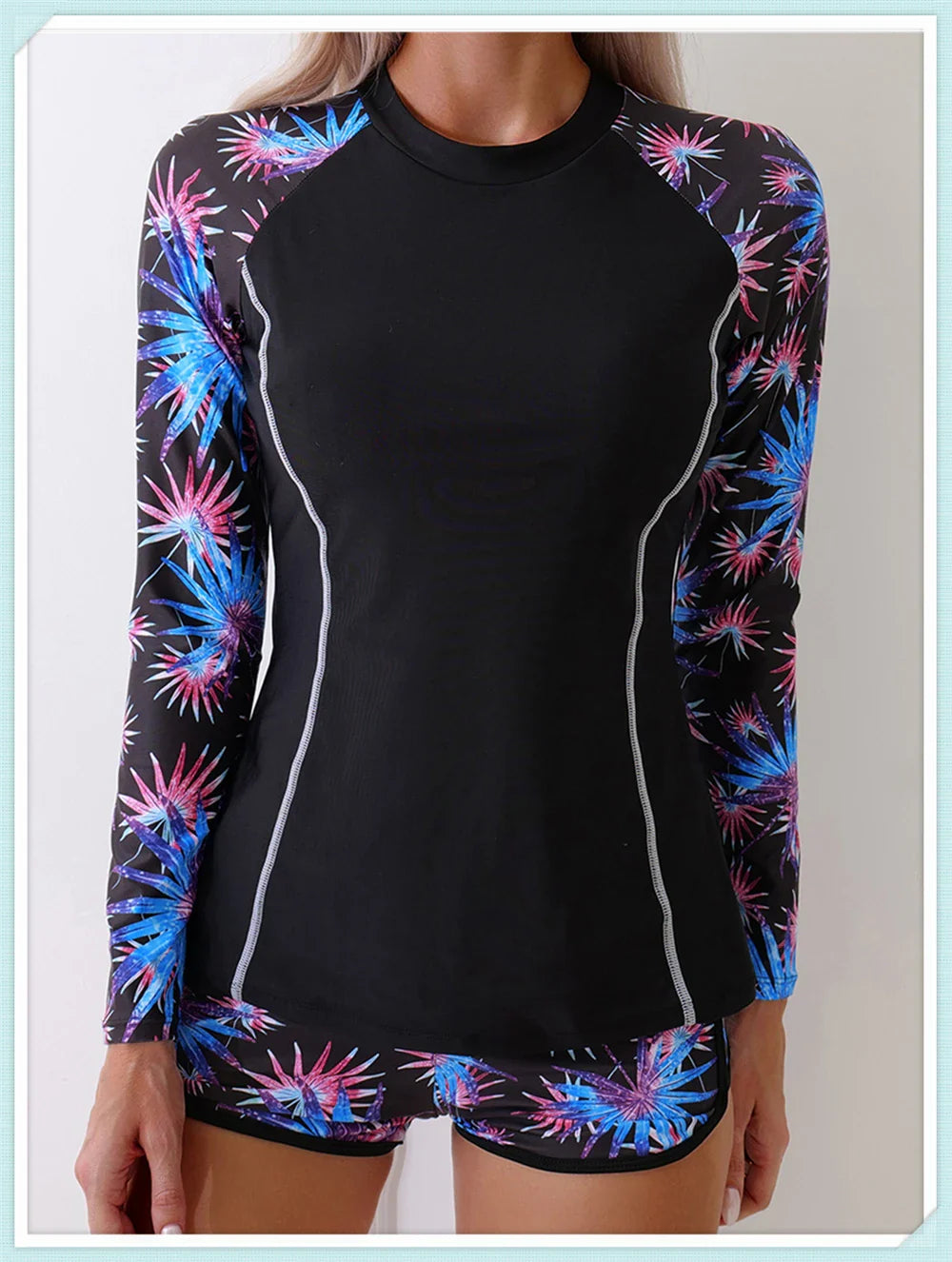Long Sleeve Rash guard Swimsuit Women Tropical Printed Swimwear Two Pieces Diving Clothes Bathing Suit Surfing Beachwear