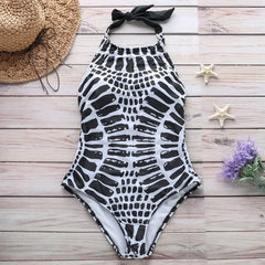 XXL Large Size Swimwear One Piece Swimsuit Women High Neck Monokini Bandage Bathing Suit Halter Bodysuit Bather Beachwear