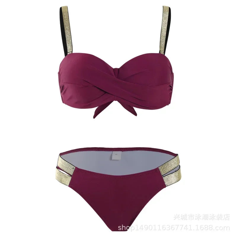 Push Up Bikinis Women's Solid Color Swimwear Female Swimsuit Swimming Bathing Suits Bikini Set Beachwear Bather