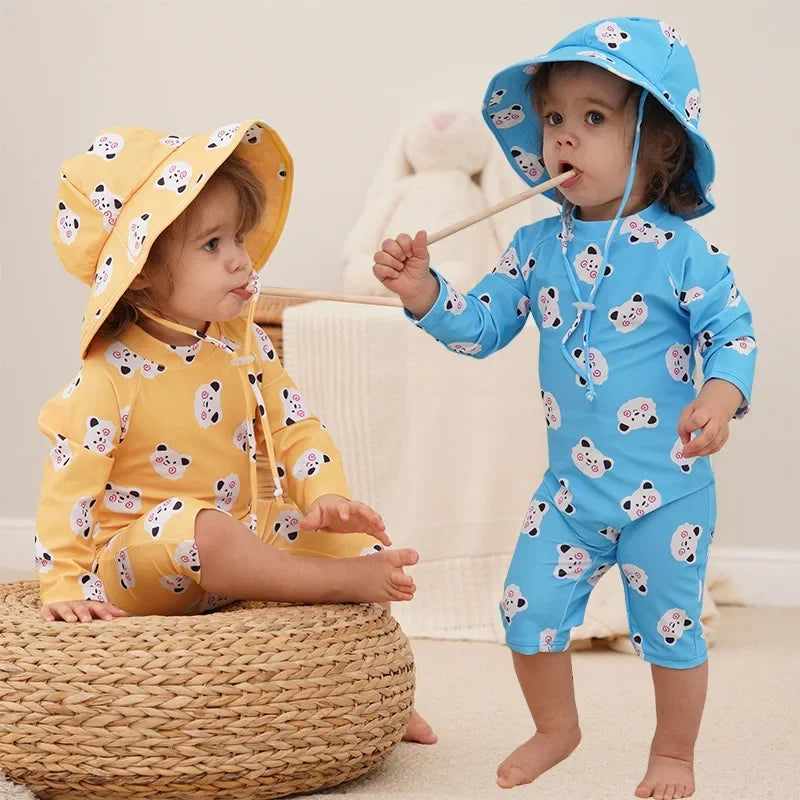UV Baby Boy Swimsuit One Piece Swimming Jumpsuit Ruffles Bathing Suit SPF 50 Long Sleeve Kids Swimwear for Girls 1-7 Years