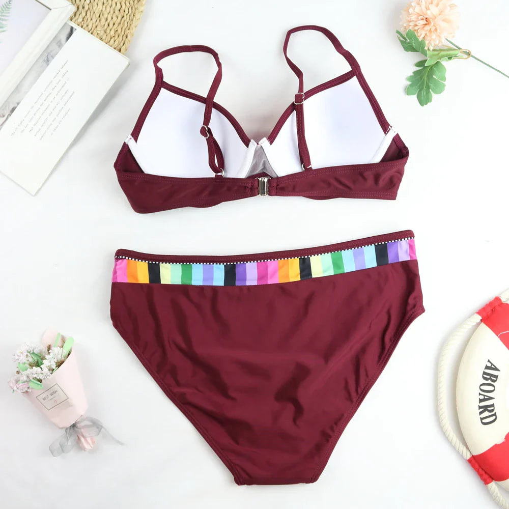 Swimwear Women Push Up Bikini Set Vintage Solid Brazilian Swimsuit Bathing Suit Beachwear Bathers