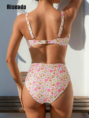 Riseado Women's Bikini Set Two Piece Swimsuits High Waisted Scoop Neck Spaghetti Adjustable Straps Textured