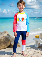 Boy Kids Swimsuit Solid Letter Long Sleeves Trousers Children Swimwear Summer Two Piece Beachwear Bathing Suit Swimming