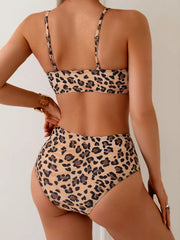 Leopard Printed Bikini Women Padded Swimsuit High Waist Swimwear Beachwear Summer Female Bathers Bathing Swimming Swim Suit