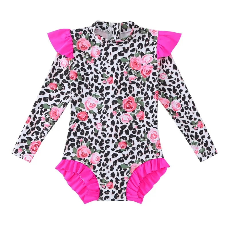 Girls Swimsuit Long Sleeve Baby Girls Training Swimwear Children Kids One-piece Bathing Swimming Swim Suit Summer Beachwear