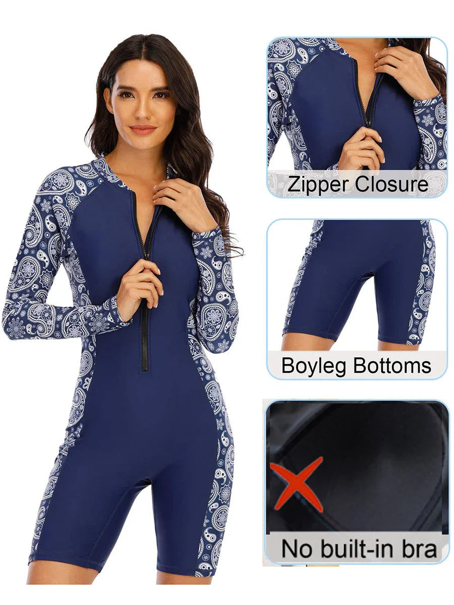 One Piece Swim Suit Swimwear Women Rashguard Padded Swimsuit UPF 50 Front Zip Surf Wetsuit