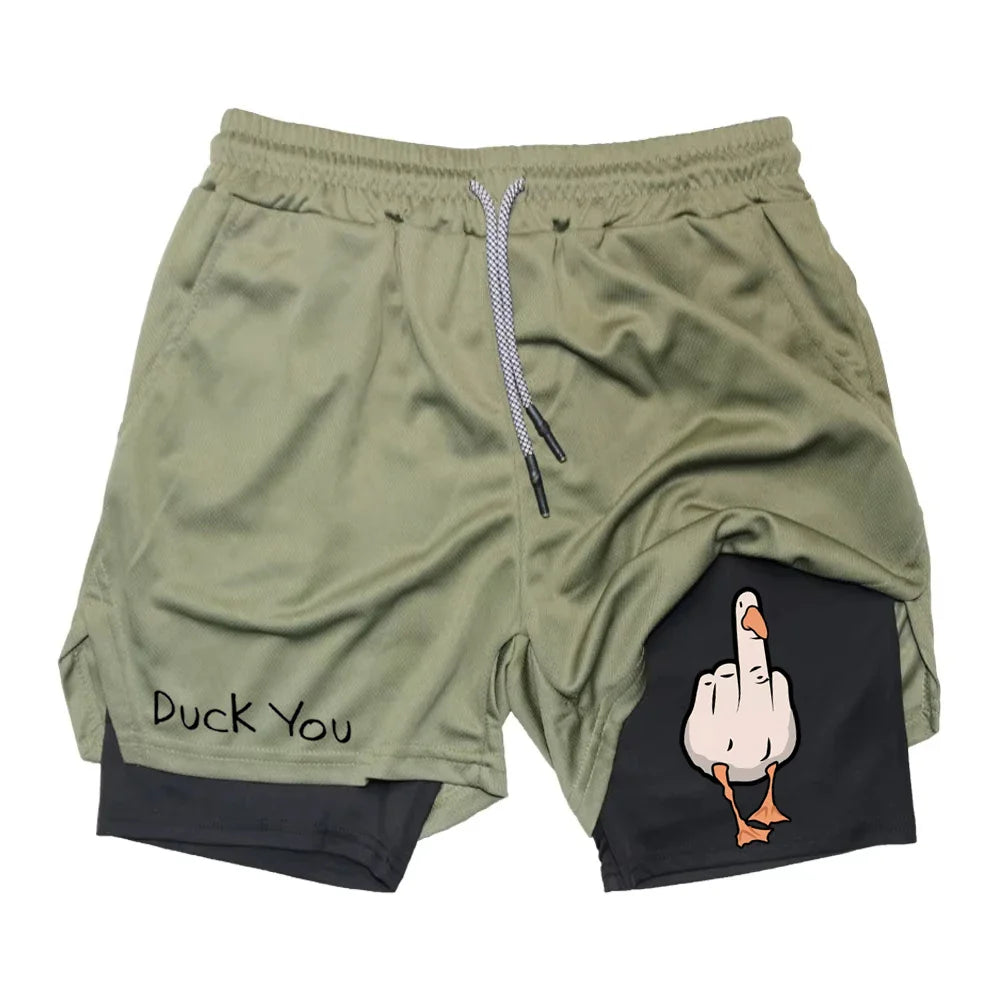 Men's Cartoon Duck Print Quick Drying Shorts | Summer Fitness Wear
