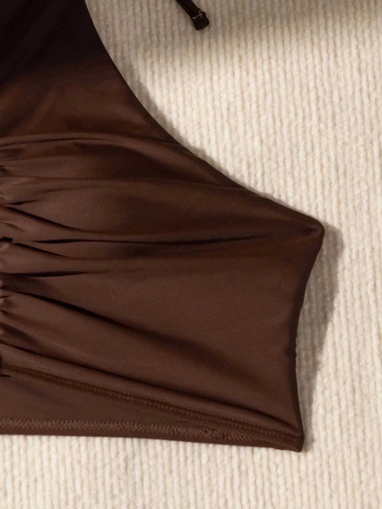 Coffee Coloured Halter Pleated Bikini Set Women