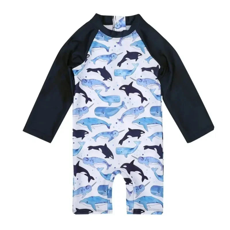 UV Baby Boy Swimsuit One Piece Swimming Jumpsuit Ruffles Bathing Suit SPF 50 Long Sleeve Kids Swimwear for Girls 1-7 Years