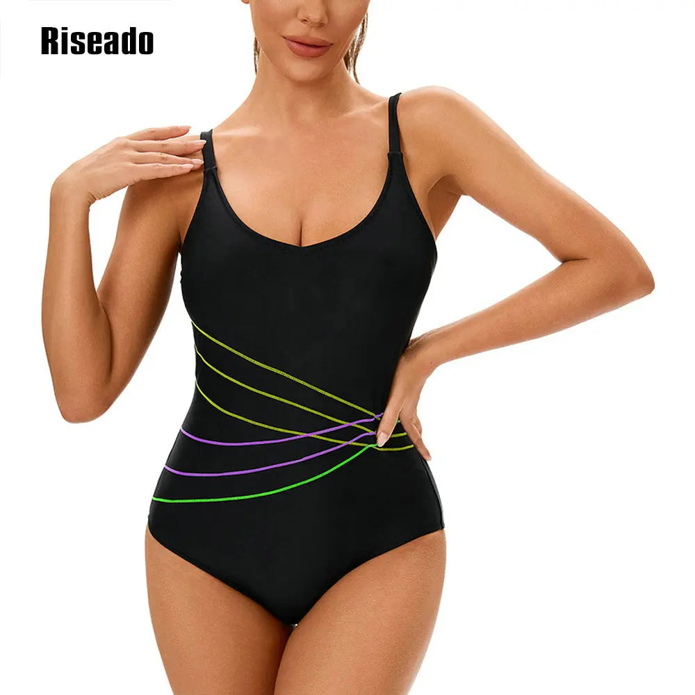 One Piece Athletic Swimsuit for Women Adjustable Strap Bathing Suit Tummy Control Swimming Suits Swimwear