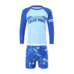 Boys' Long-Sleeved Swimsuit Children Sunscreen Cartoon Swimwear Suit Summer Thin Split Swimming Costume Kids Holiday Beachwear
