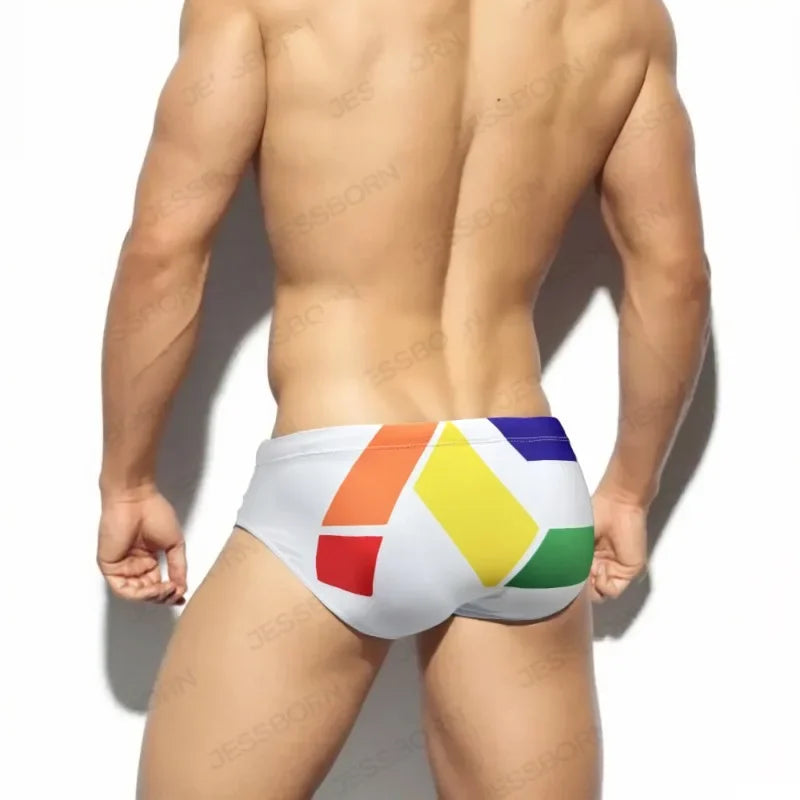Men Swimming Trunks Low-waisted Swimsuit Boxer Quick-Drying Beach Shorts Breathable Tight Fitting Swimwear Boxer Briefs
