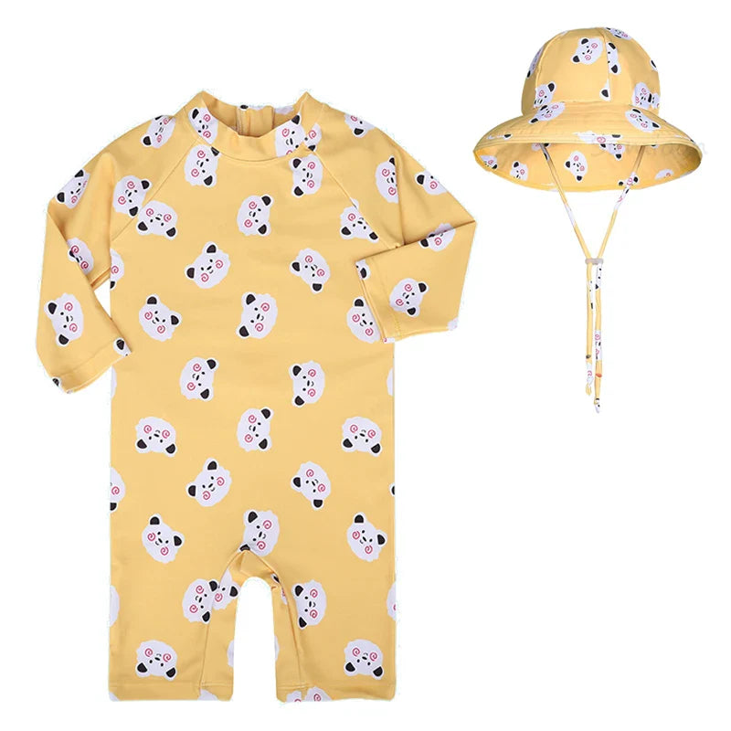 UV Baby Boy Swimsuit One Piece Swimming Jumpsuit Ruffles Bathing Suit SPF 50 Long Sleeve Kids Swimwear for Girls 1-7 Years