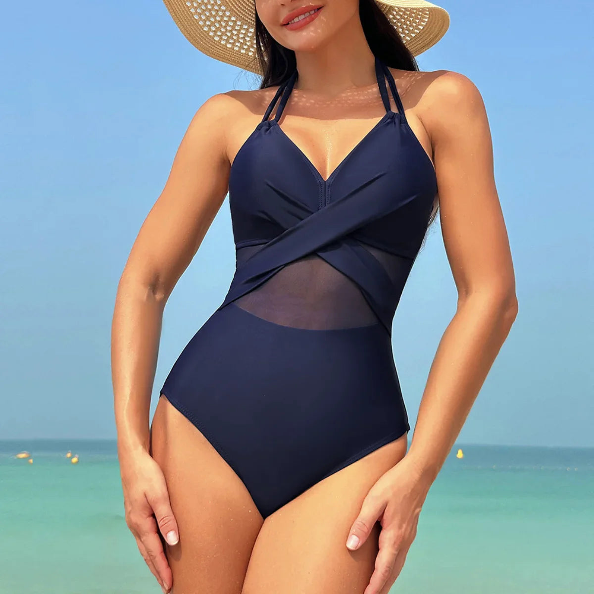 One Piece Swimsuit Swimwear Push Up Women Mesh Patchwork Bathing Suit Beachwear Swimming Suit Bathers