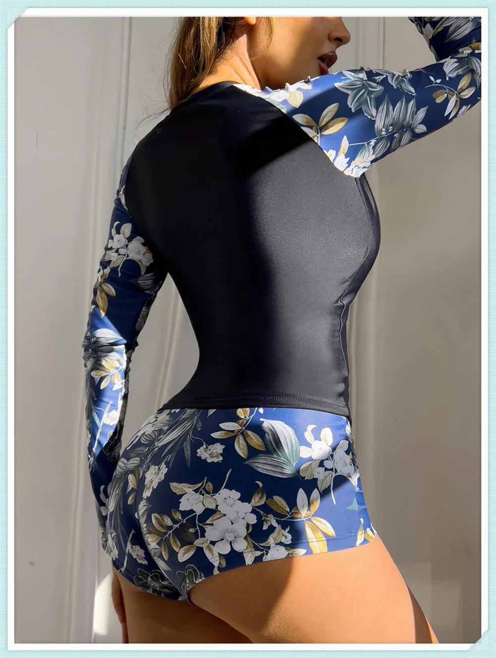 Long Sleeve Rash guard Swimsuit Women Tropical Printed Swimwear Two Pieces Diving Clothes Bathing Suit Surfing Beachwear