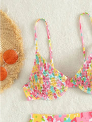 Bikini Women Swimsuit Floral Print Push Up Bikinis Set Thong Swimwear Smocked Summer Beachwear Bathing Suit Female