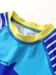 Boy Kids Swimsuit Cartoon Shark Striped Long Sleeves Children Swimwear Summer Two Piece Beachwear Bathing Suit Swimming