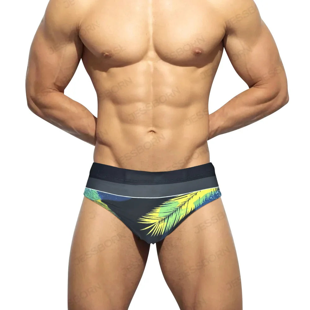 summer style men's dream leaf swim trunks low waist European and American beach hot spring swimming briefs