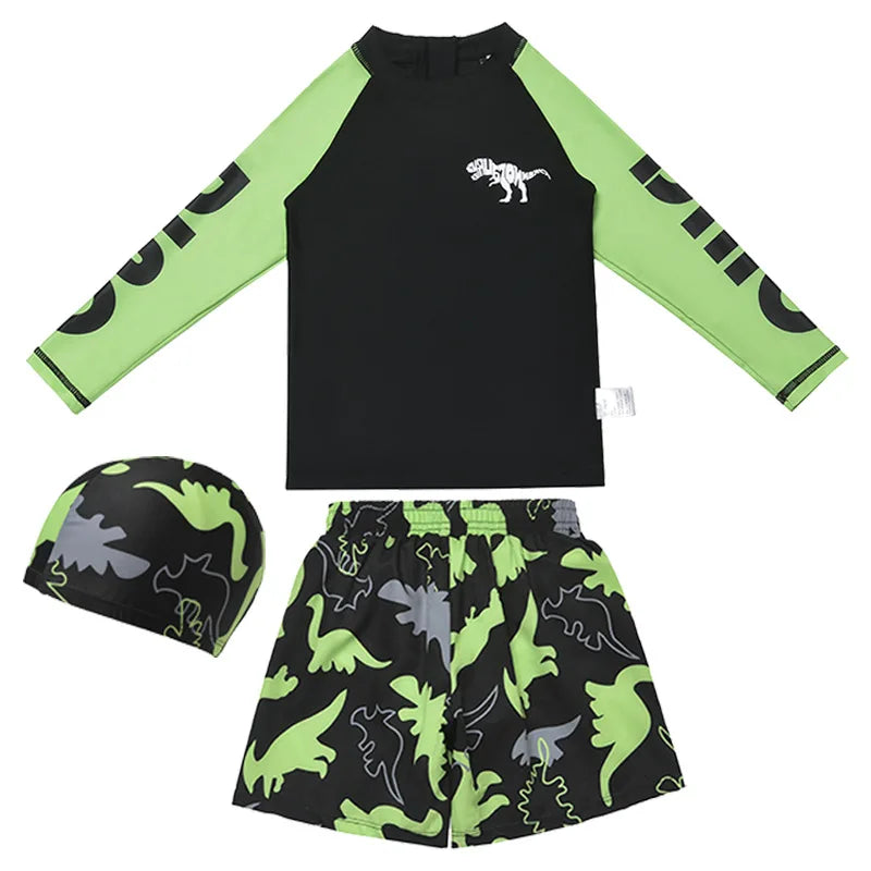 Kid's Split Swimsuit Boys Cartoon Sunscreen Boys Quick-drying Baby Swimming Suit Teenage Children's Swimwear with Cap