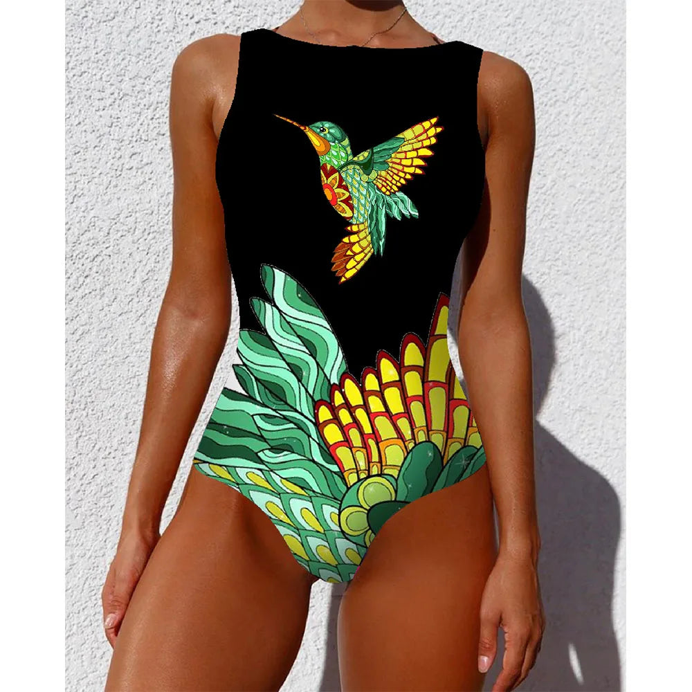 Print One Piece Swimsuit Push Up Swimwear Women Vintage Retro Bathing Suits Bodysuit Beach Wear Backless Monokini Pool