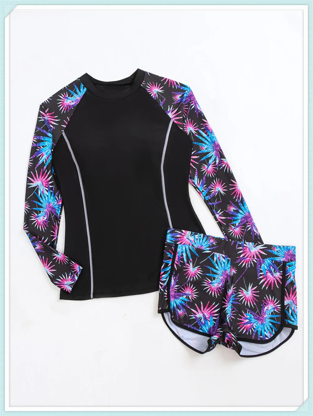 Long Sleeve Rash guard Swimsuit Women Tropical Printed Swimwear Two Pieces Diving Clothes Bathing Suit Surfing Beachwear