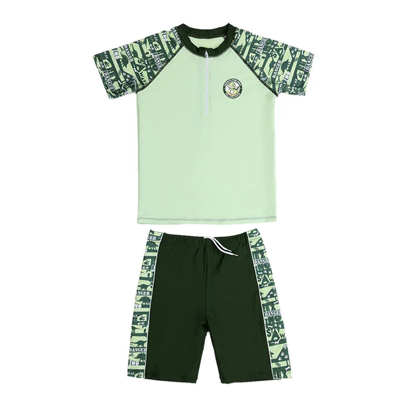 Summer Swimming Suit For Kids Boy Swim Sets Children Swimwear Short Sleeve Swimsuit Split Two Piece Beachwear Fast Dry Trunks