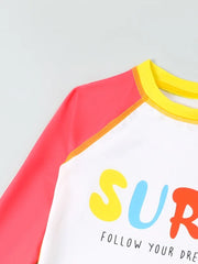 Boy Kids Swimsuit Solid Letter Long Sleeves Trousers Children Swimwear Summer Two Piece Beachwear Bathing Suit Swimming