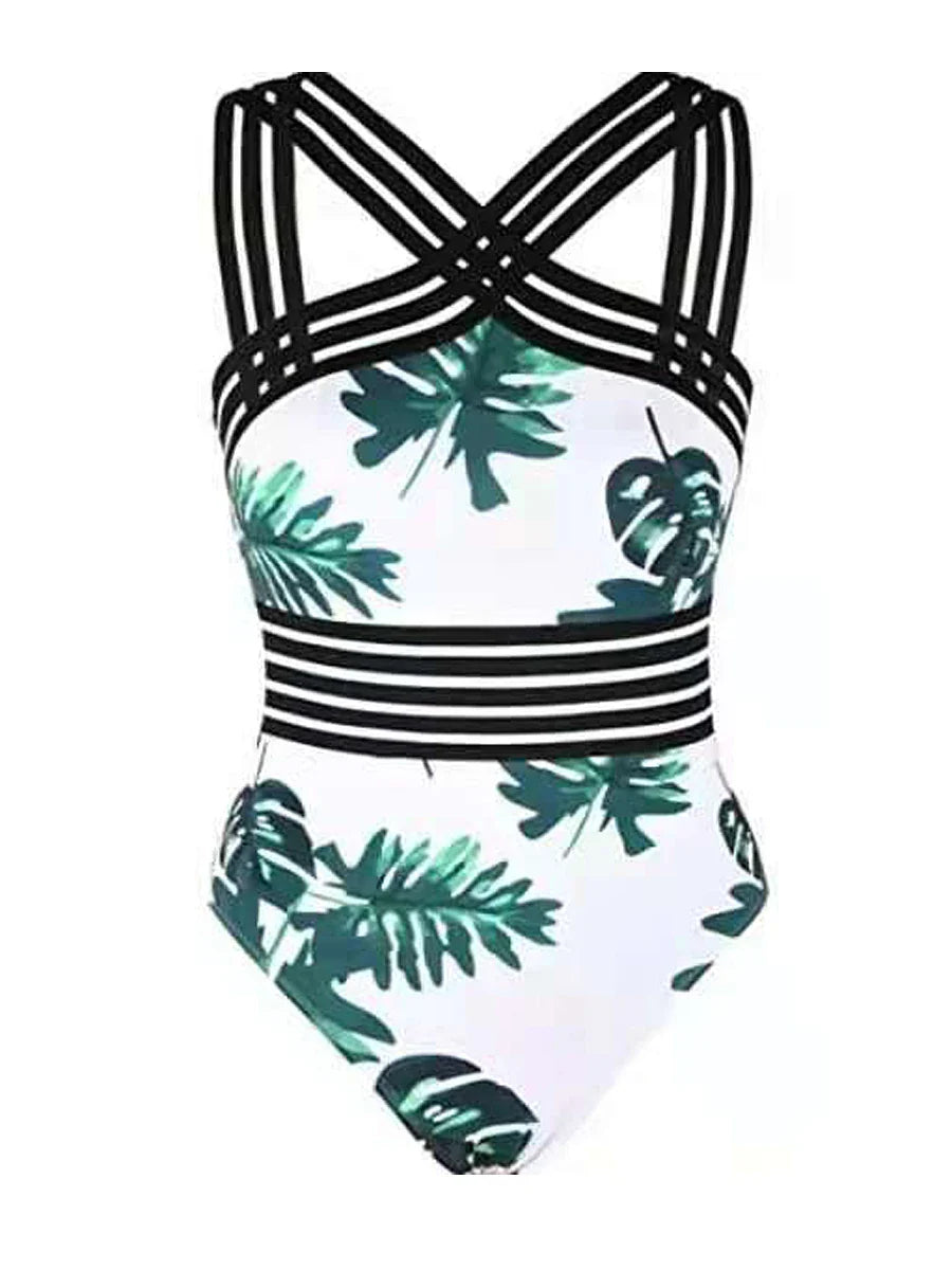 Solid Mesh Tape Swimsuit One Piece High Neck Swimwear Women Cross Front Bathing Suit Female Padded Beachwear Bodysuit