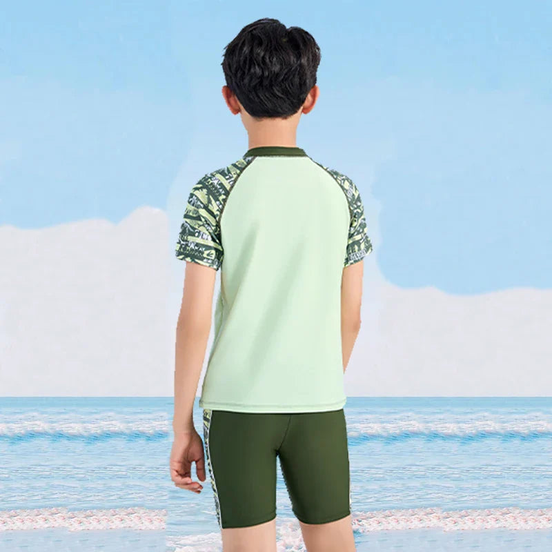 Summer Swimming Suit For Kids Boy Swim Sets Children Swimwear Short Sleeve Swimsuit Split Two Piece Beachwear Fast Dry Trunks
