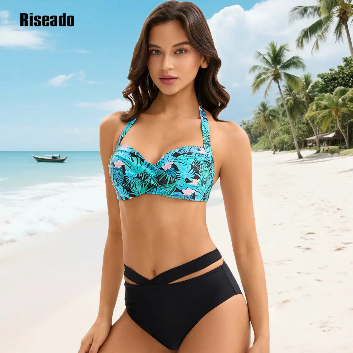 Women's Bikini Sets Two Piece Swimsuit High Waisted Twist Front Adjustable Spaghetti Straps Bathing Suit