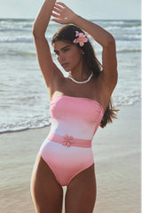 Bandeau Gradient One Piece Swimsuit Bodysuit Tops Women Clothing Lace-up Backless Monokini Bathing Suit Beachwear