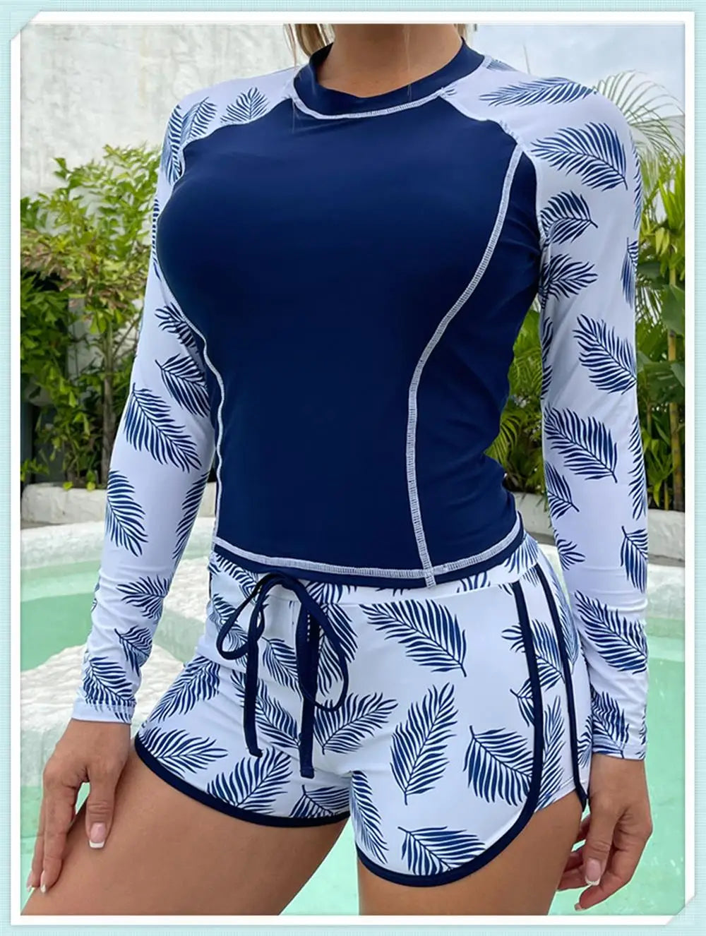Long Sleeve Rash guard Swimsuit Women Tropical Printed Swimwear Two Pieces Diving Clothes Bathing Suit Surfing Beachwear