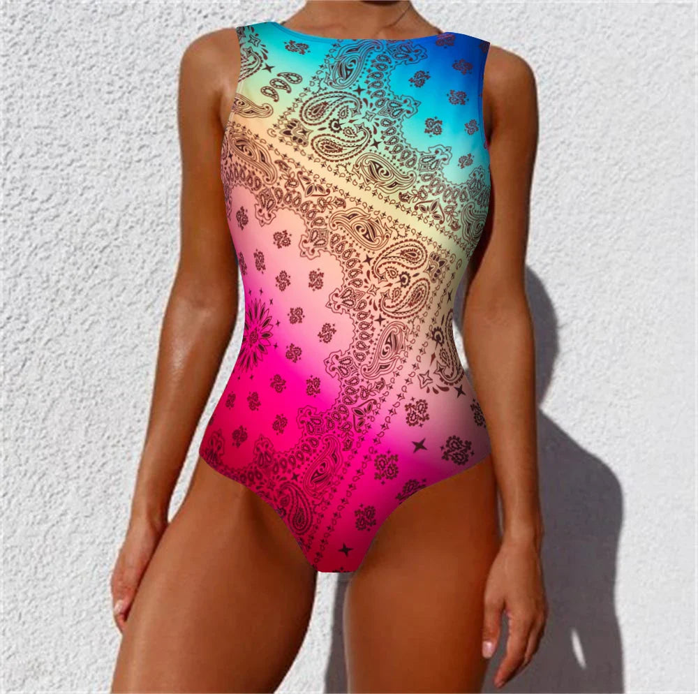 Print One Piece Swimsuit Push Up Swimwear Women Vintage Retro Bathing Suits Bodysuit Beach Wear Backless Monokini Pool