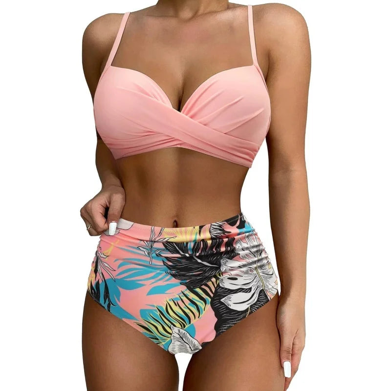 Women High Waist Bikini Swimsuit Two-pieces Simple Classic Sexy Bikini Push Up 2025 New Fashion Vacation Beachwear Bathing Suit