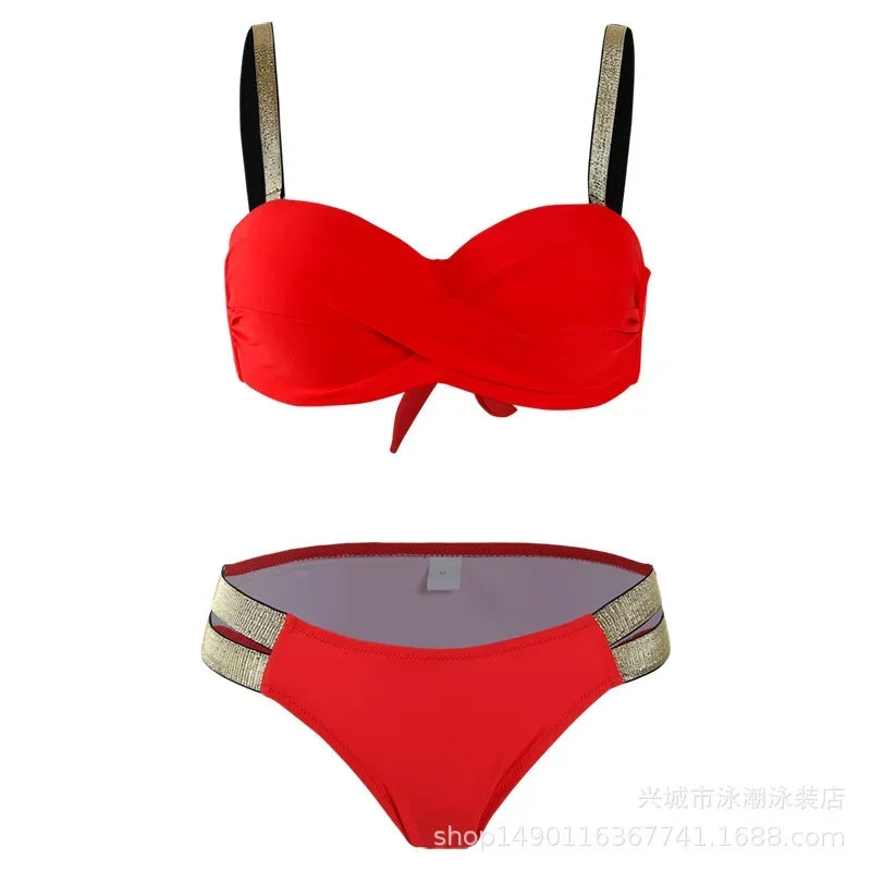 Push Up Bikinis Women's Solid Color Swimwear Female Swimsuit Swimming Bathing Suits Bikini Set Beachwear Bather