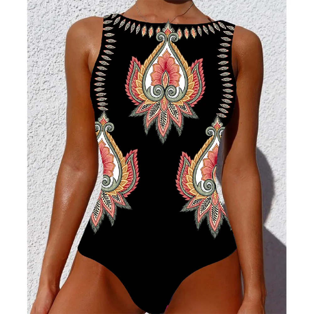 Print One Piece Swimsuit Push Up Swimwear Women Vintage Retro Bathing Suits Bodysuit Beach Wear Backless Monokini Pool