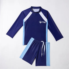 Student Children's Two Pieces Swimsuit Teenage Boys Girls Long Sleeve Top and Shorts Swim Suit Quick Drying  Swimwear Surf Suit