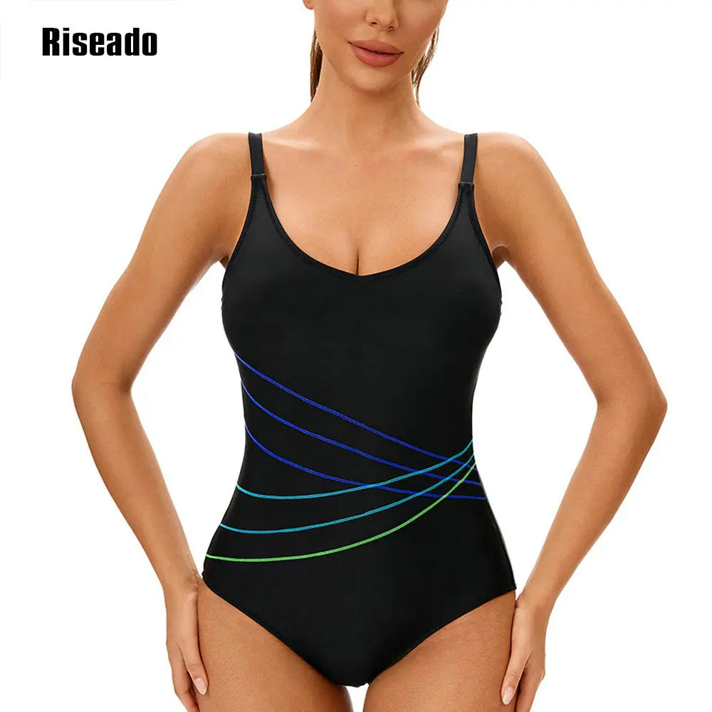 One Piece Athletic Swimsuit for Women Adjustable Strap Bathing Suit Tummy Control Swimming Suits Swimwear