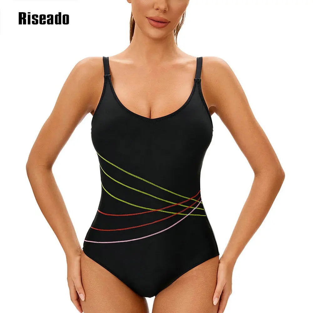 One Piece Athletic Swimsuit for Women Adjustable Strap Bathing Suit Tummy Control Swimming Suits Swimwear