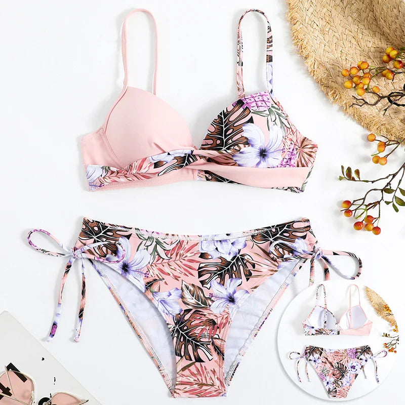 Bikinis Swimsuits Woman Push Up Swimwear Women's Beach Tropical Print Bathing Suits