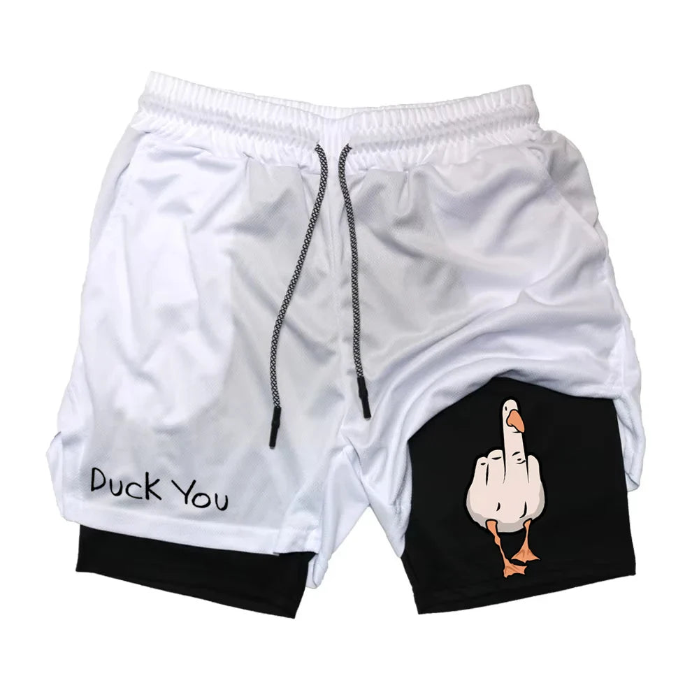 Men's Cartoon Duck Print Quick Drying Shorts | Summer Fitness Wear