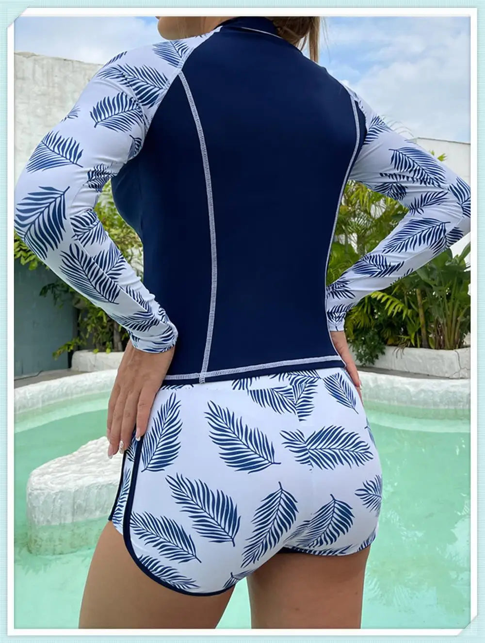 Long Sleeve Rash guard Swimsuit Women Tropical Printed Swimwear Two Pieces Diving Clothes Bathing Suit Surfing Beachwear