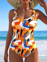 Women's Art Abstract Print Beach Vacation Style One-Piece Swimsuit Sporty European and American Style Regular Size